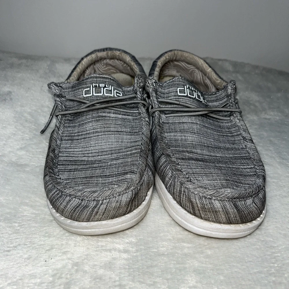Hey Dude Wally Shoes Youth Boys Sz Y4 -‎ L5 Gray Linen Stone Lightweight Slip On